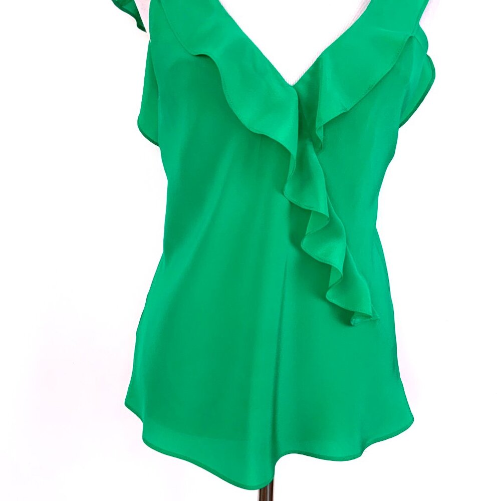 Amanda Uprichard Silk Ruffle Front Spaghetti Strap Cami Top Kelly Green Medium - Picture 5 of 16